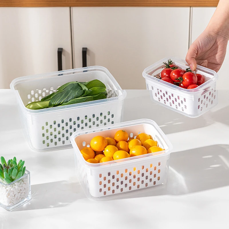 Fridge Storage Containers Produce Keepers With Lid And Colander Refrigerator  Fridge Organizer Vegetable Fruit Meat Storage - AliExpress