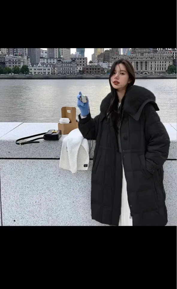 Women's Mid-Length over-the-Knee 2023 New Down Jacket Waist-Tight Slimming Sense of Design Fashionable Winter Coat