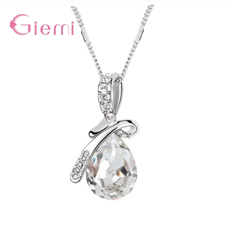 925 Sterling Silver Colorful Cubic Zirconia Waterdrop Pendant Necklace Women Girls Wedding Party Jewelry pendant necklace,silver necklace,silver pendant