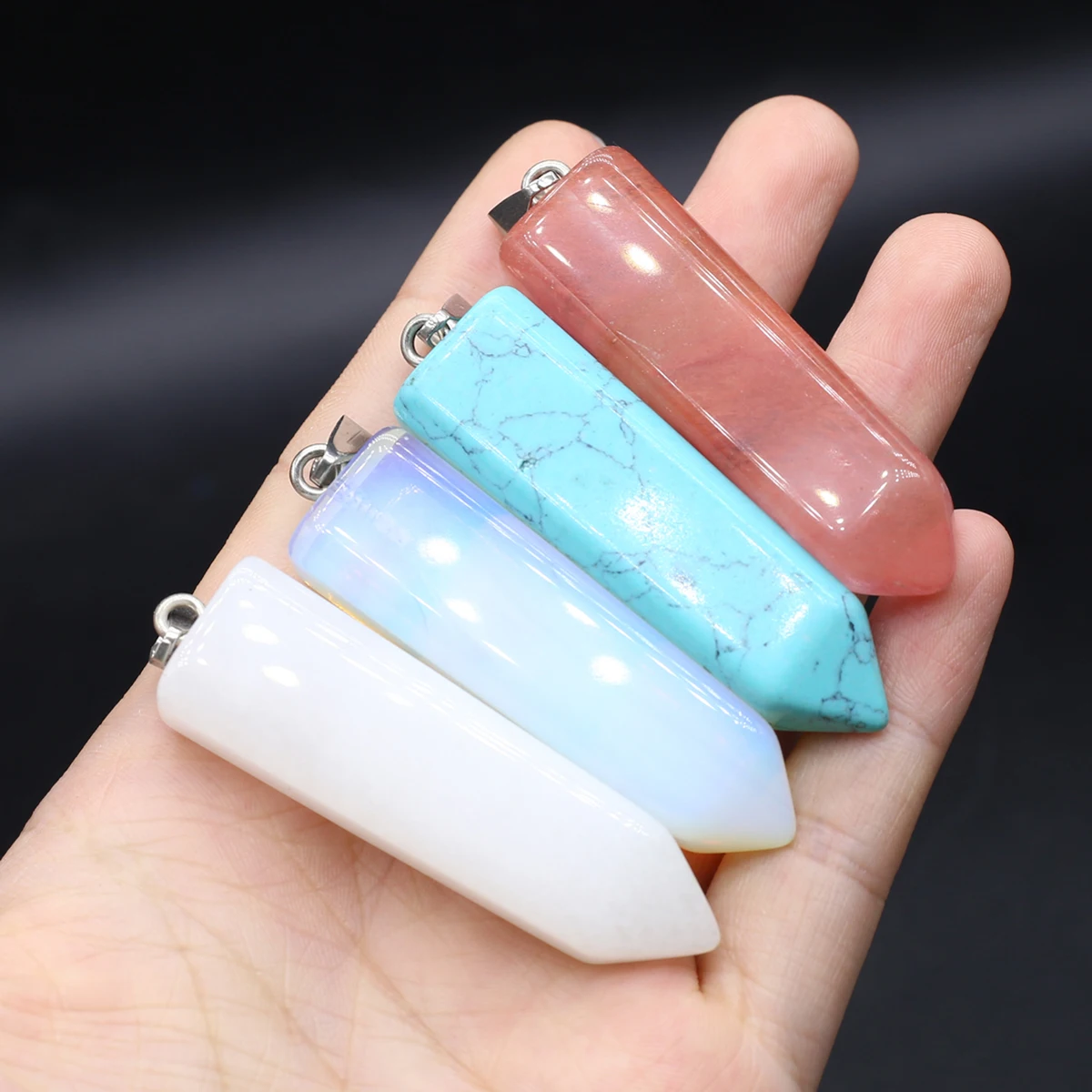 10PCS Natural Semiprecious Stone Sodalite Turquoise Opal Quadrilateral Pendant Jewelry Making DIY Necklace Accessories Gift