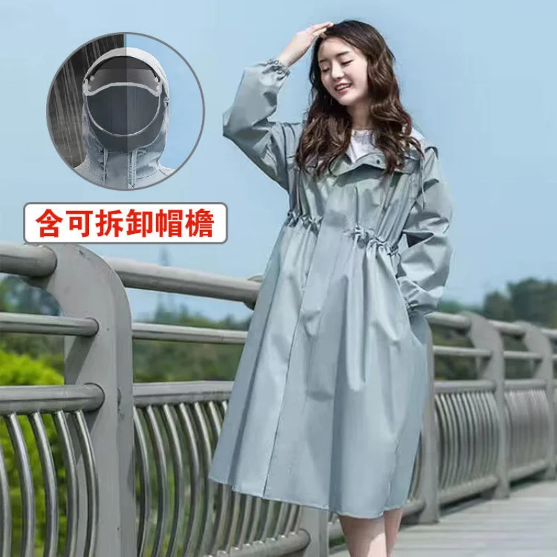 Korean Fashion Trench Coat Type Raincoat Women Waterproof Slim Adult Raincoat Rainproof Windproof Long Sleeve Riding Raincoat