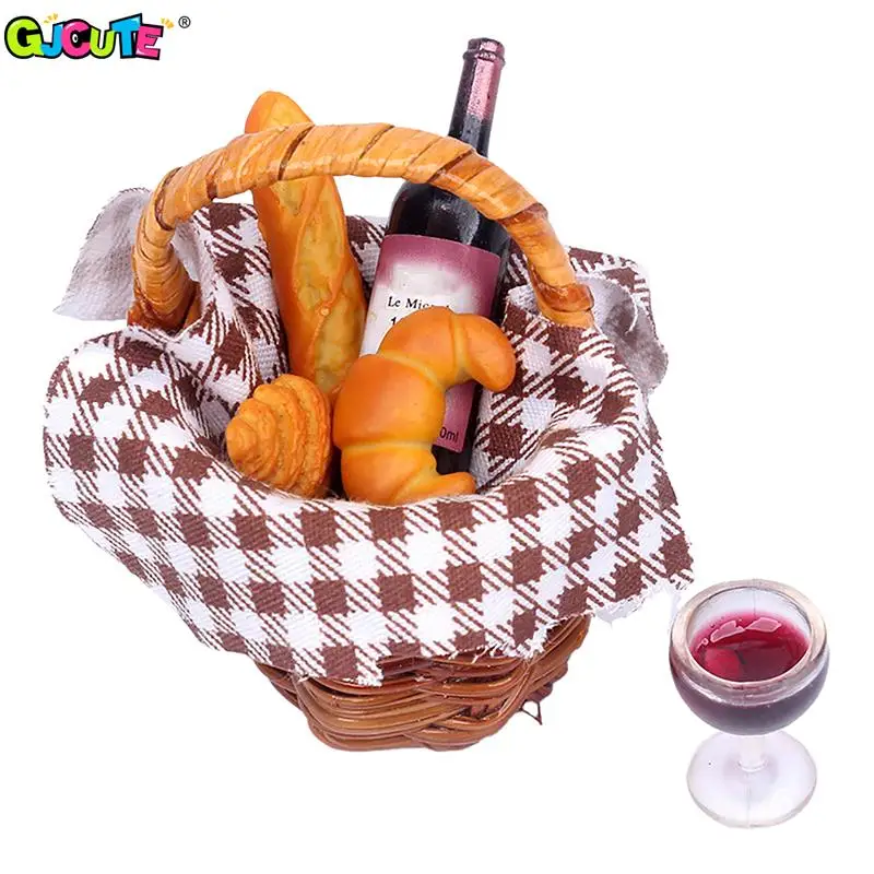 1Set Dollhouse Miniature Fabric Honey Bread Picnic Basket Kitchen Model Camping Scene Decor Toy Doll House Accessories 4
