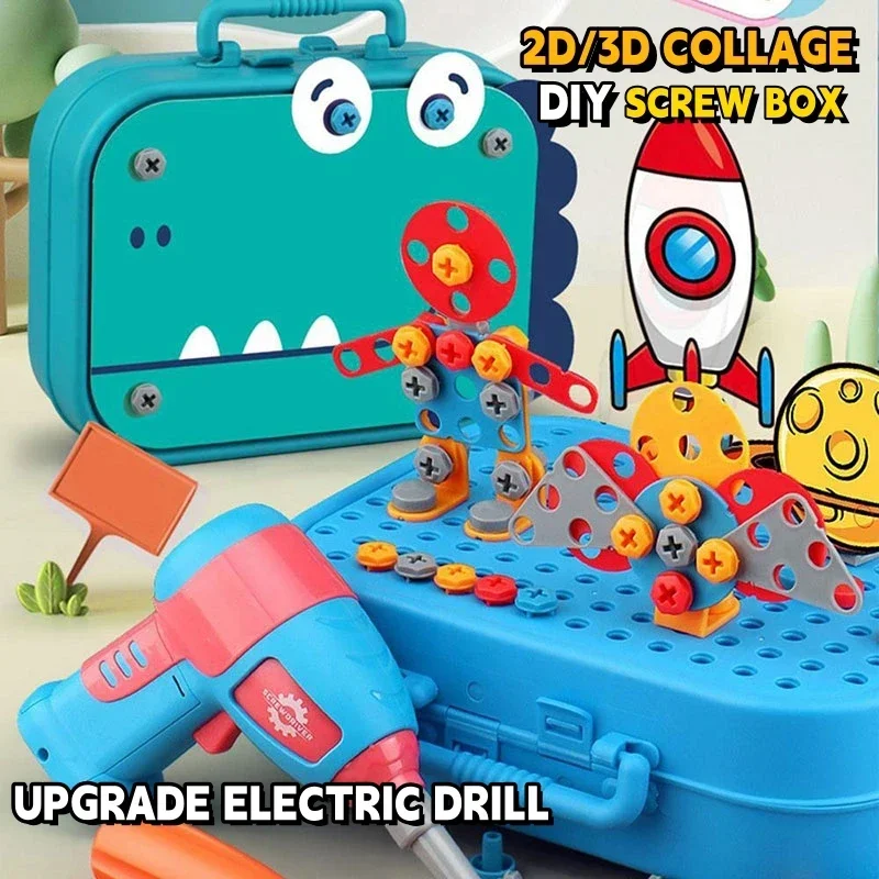 Kids Repair Toys Plastic Construction Toys Kids Construction Toys Kids Pretend Play Set Nut Assembly Toys Kids Educational Toys Model Assembly Tools Pretend Play Toolbox 3D Puzzle DIY Disassembly Assembly Simulation Electric Drill Screw Tool Model Educational Toys for Children