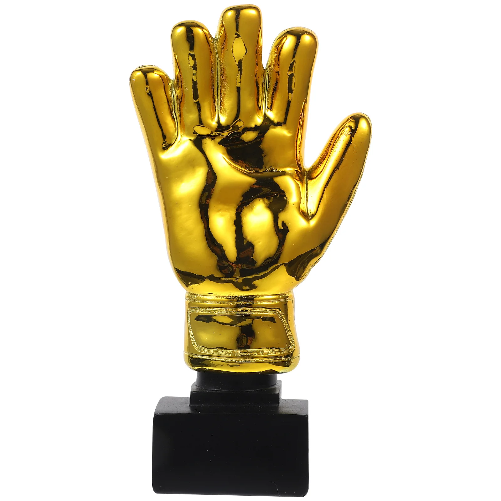 

1pc Goalkeeper Plating Resin Trophy Goalie Gloves Shape Soccer Match Award Toy with Base for Office School Kindergarten (Golden)