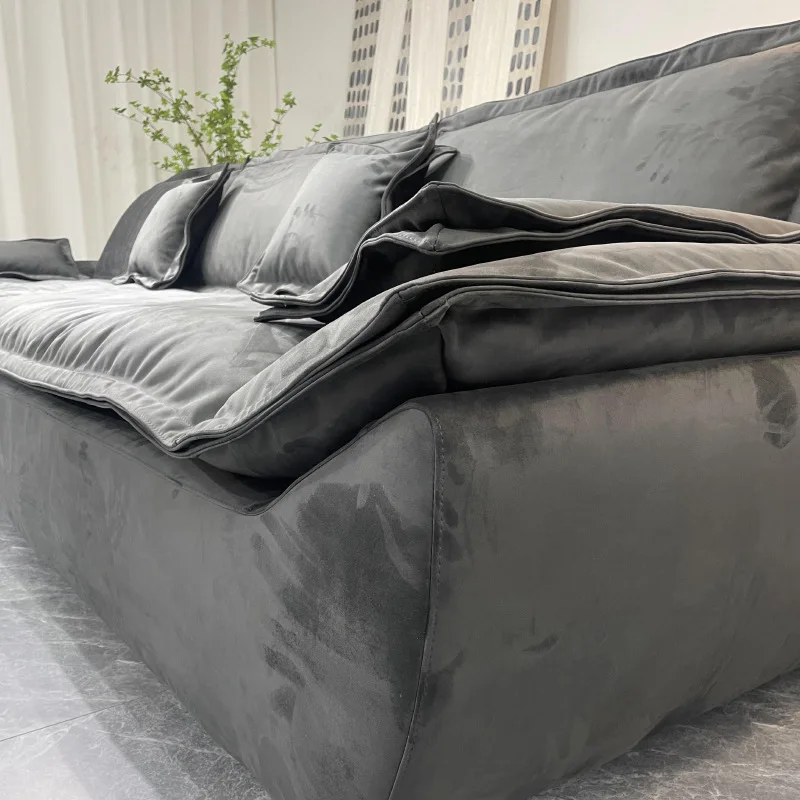 Sofa size apartment straight row large seat deep frosted fabric sofa folding sofa bed