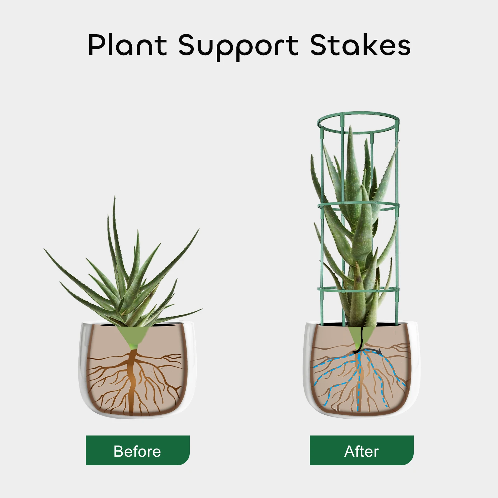 8 Packs Plant Support Stakes, Stackable Flower Support Stake, Plant Supports with 65Ft Twist Tie, Stakes for Garden Indoor