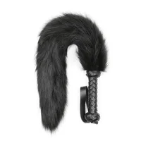 61CM Artificial Wool Fox's Tail Whip,Horse Whip,Costumes Performance Props,PU Leather Handle with Wrist Strap 1