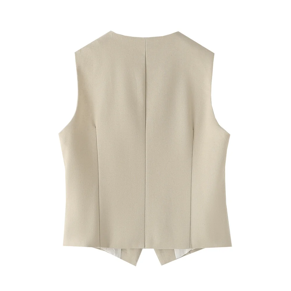 BM&MD&ZA 2024 early autumn women's new commuting versatile slim sleeveless cotton and linen vest mid-waist trousers suit 4