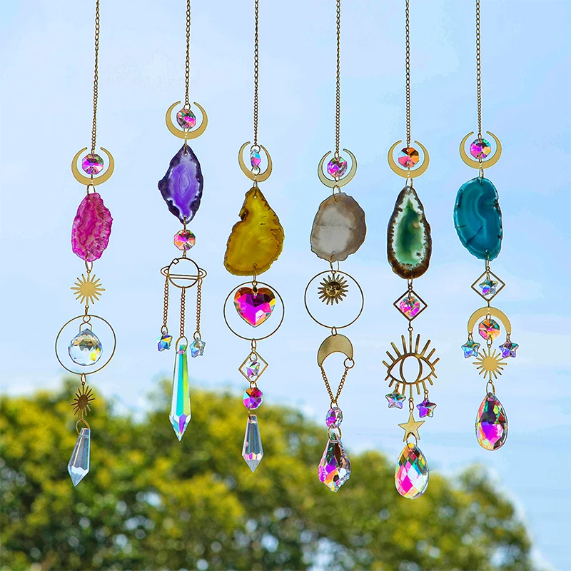 Natural Agate Crystal Suncatchers for Window Hanging Garden Sun Catchers with Crystals Rainbow Maker Indoor Outdoor Decor 6