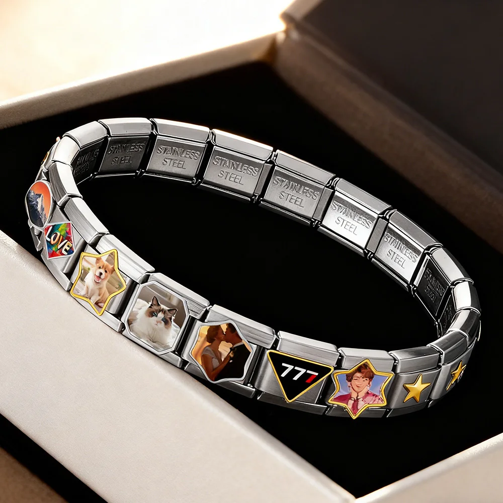 Verschiedene Formen Bulk, individuelle Personalisierung, Bild, Bilder, italienischer Charm-Link, passend für 9 mm Edelstahl-DIY-Armbandschmuck – Detail 5