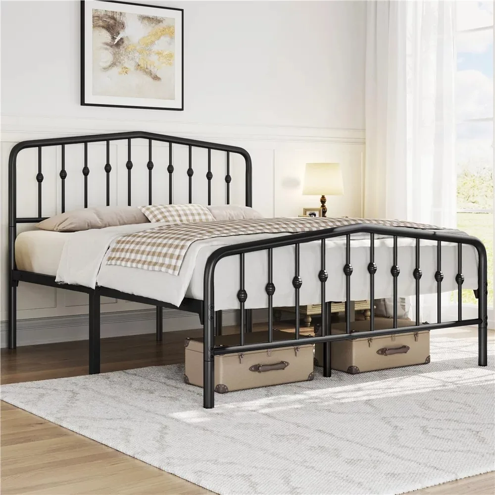 

Modern Metal Platform Bed with Arched Headboard and Footboard, Queen, Black