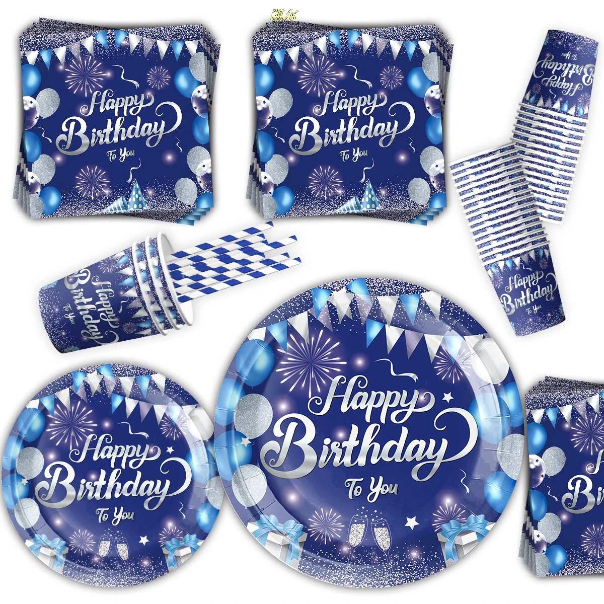 Ink Blue Diamond Party Disposable Tableware Paper Plate Set Cups Towels For Birthday Party party disposable tableware