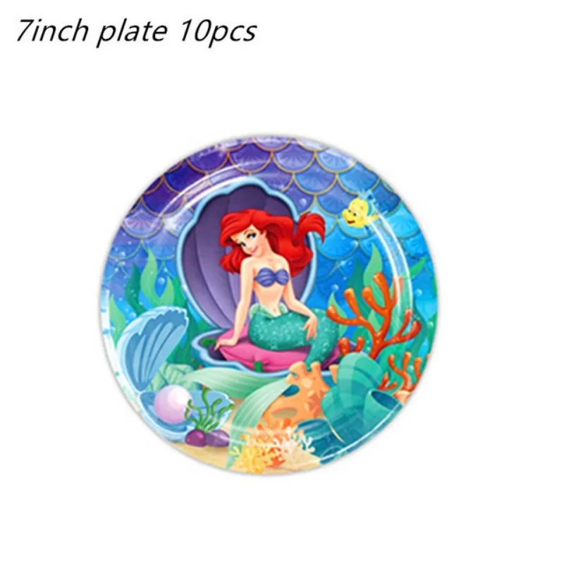 Disney Little Mermaid Theme Girl's party supplies Birthday Party Banner Paper Cup Balloon Table Cloth