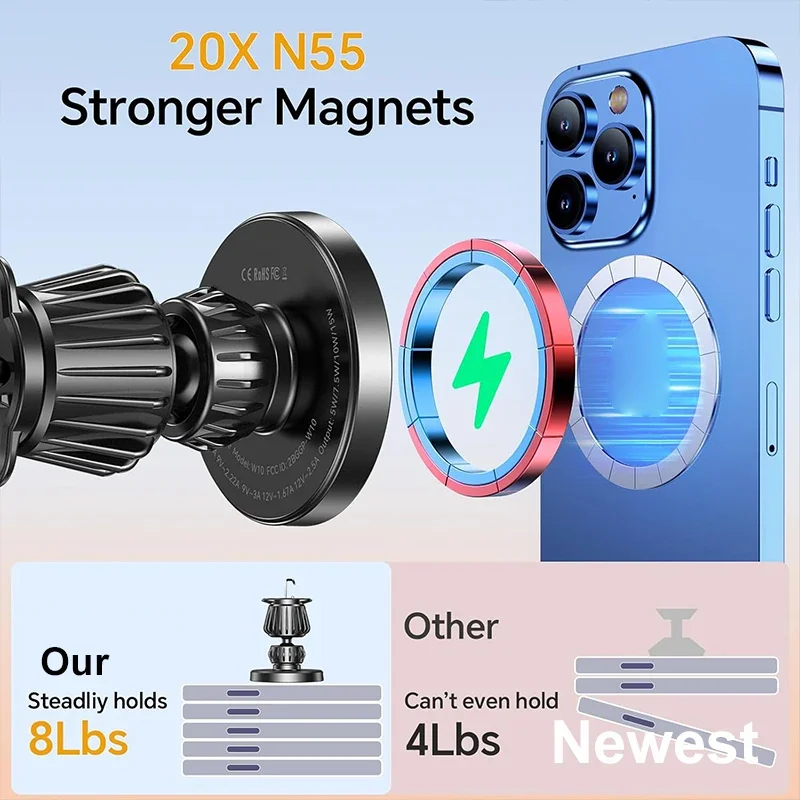 15W Schnelllade-Magnet-Wireless-Ladegerät Adapter Windschutzscheibe Armaturenbrett Autotelefonhalter für iPhone Samsung_voghion.com