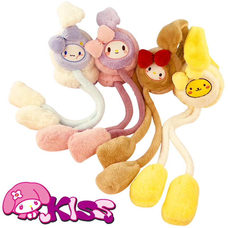 

Sanrio Pompom Purin Hello Kitty Children's Earmuffs with Movable Ears Cartoon Japanese Girls' Winter Plush Warm Earmuffs