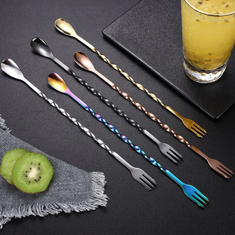 

Stainless Steel Stir Bar Spoon Long Handle Double-Ended Mixing Spoon Spiral Pattern Cocktail Shaker Spoons Kitchen Accessories