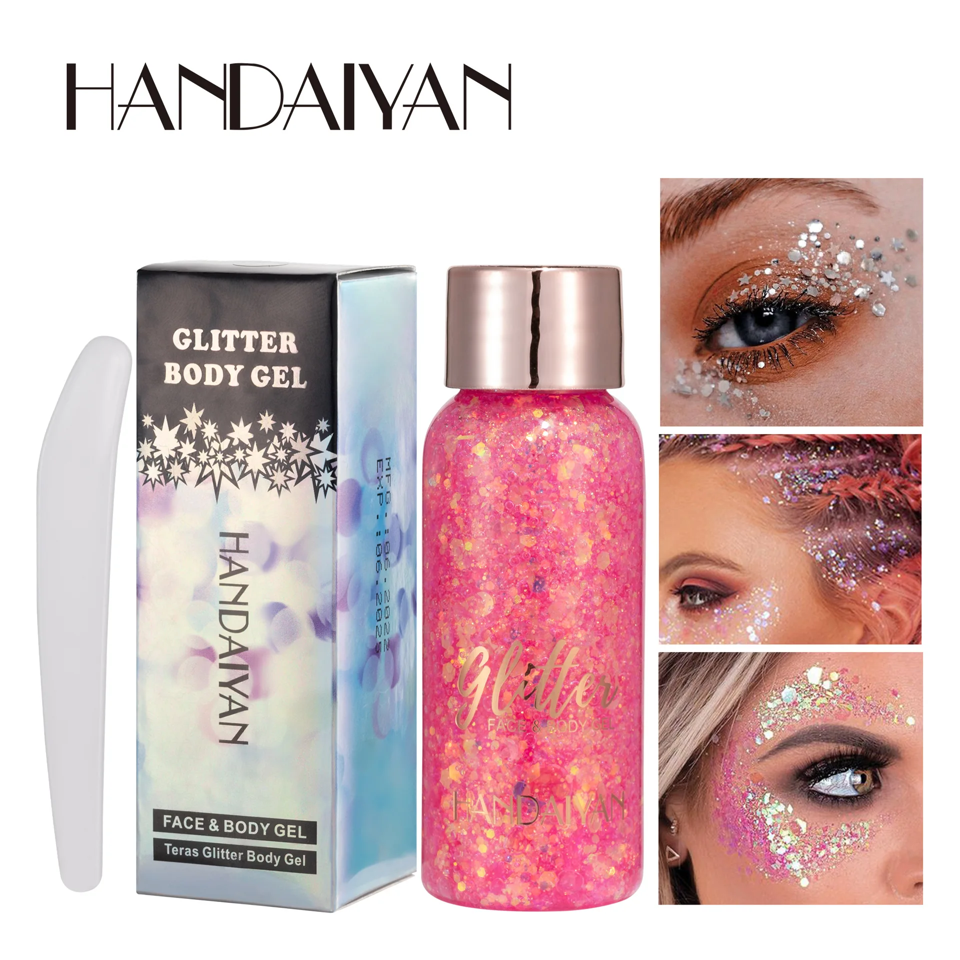 Handaiyan-pegatinas para cara y cuerpo con purpurina de ojos, arte de Gel, lentejuelas sueltas, crema, joyas de diamantes de imitación, maquillaje, fiesta, Festival