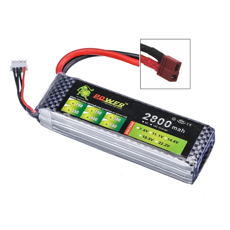 Batterie LiPo 7.4V 1500-2800mAh T Plug pour RC - Lot de 1 ou 2