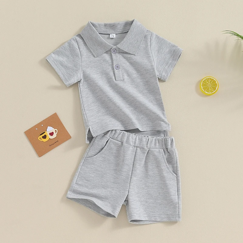 Baby Shorts Set Short Sleeve Turn-down Collar T-shirt with Shorts Solid 2-piece Outfit
