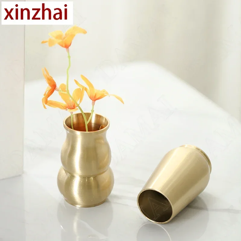 

Manual Brass Vase Simplicity Office Desktop Pen Holder Organizer Living Room Desktop Flower Vases European Home Decoration