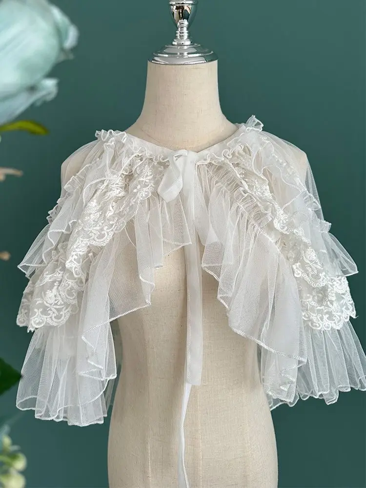 Lolita Kurze Schal Mantel Frauen Süße Kawaii Spitze Mesh Vorne Offen Poncho Gothic Mädchen Retro Nette Prinzessin Capes Oberbekleidung – Detail 28