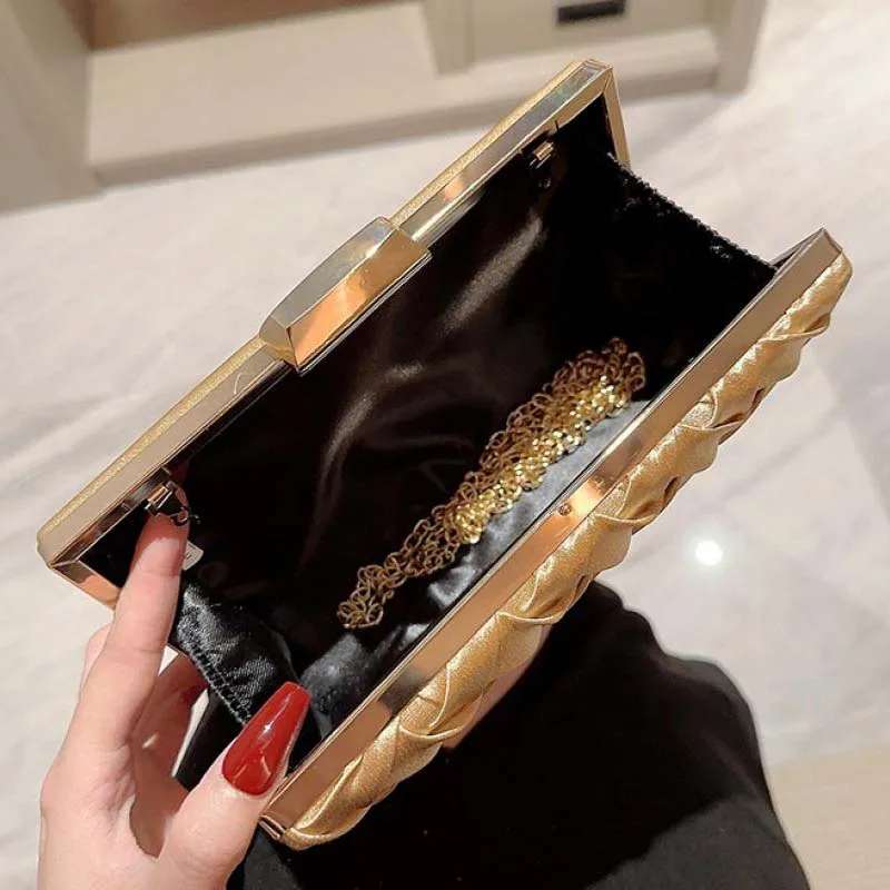 Weaving Satin Clutch Purse Fashion Women Knitting Wedding Party Evening Handbag Lady Shoulder Crossbody Bag Bridal Purse Wallet