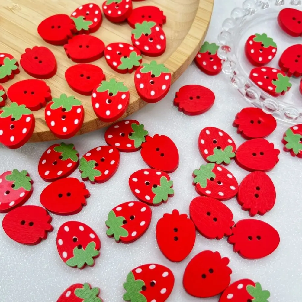 50PCS 바느질 딸기 나무 단추 용품 핑크 레드 컬러 나무 의류 장식 수제 스크랩북 Boutons에 바느질