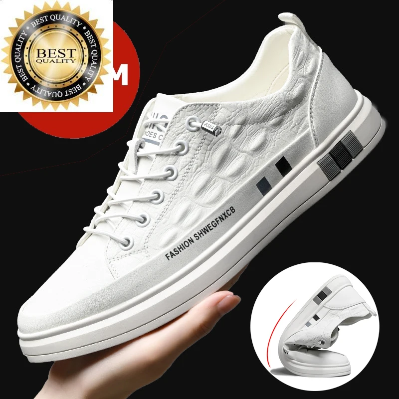 

Men's Sneakers Elevator Shoes 2023 White Soft Leather Moccasins Loafers Male Height Increased 5cm Taller Man Casual