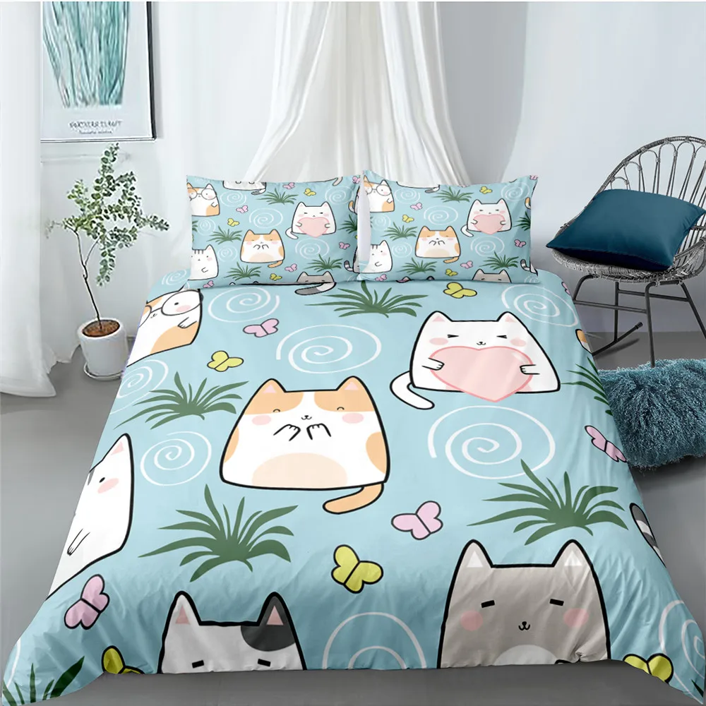 Cartoon Cat Comforter Cover Set Full Size, Cat Bedding Set,Cute Cat Duvet  Cover Set with Zipper for Teens Kids Boys Girls Adults Room Decor, 1 Quilt  Cover 2 Pillow Cases No Comforter 