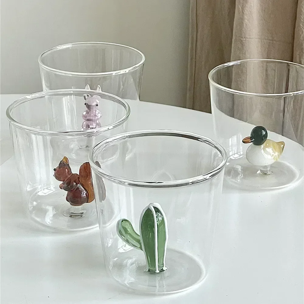 FATUBE Creative Handmade BUBBLE GLASS CUP Three-Dimensional Animal and Plant Shape Coffee Milk Drink Cute Transparent Glass Cup bubble glass cup