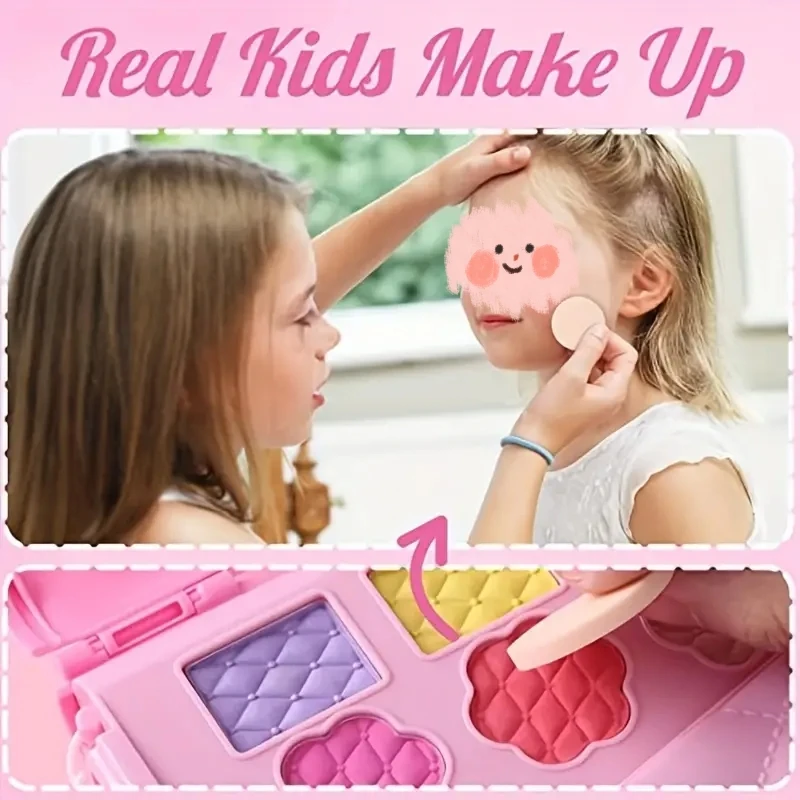 Cosmetics Set 17PCS Makeup Set Portable Box Washable Cosmetic Suitcase Kit DIY Role Play Fashion Beauty Toy Birthday Gift