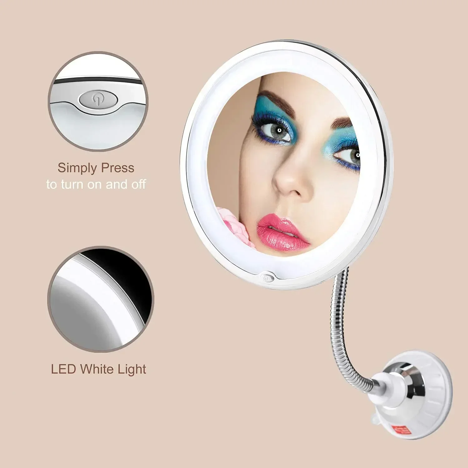 LED Lighted Makeup Mirror Gooseneck 6.8