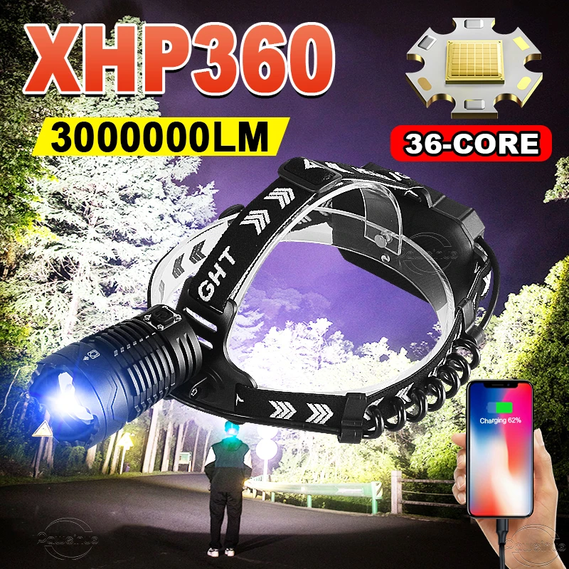 

xhp360 powerful led headlamp usb rechargeable high power head lamp 18650 waterproof work headlight super bright head lantern
