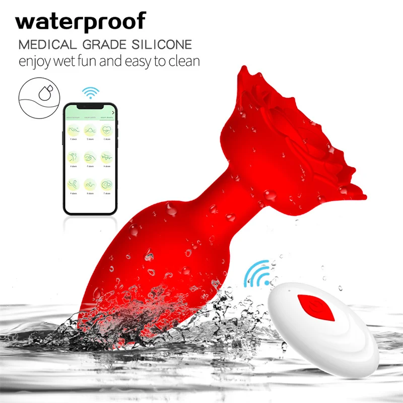 Roosikujuline silikoonist anaalplug vibratsiooni ja äpiga_voghion.com