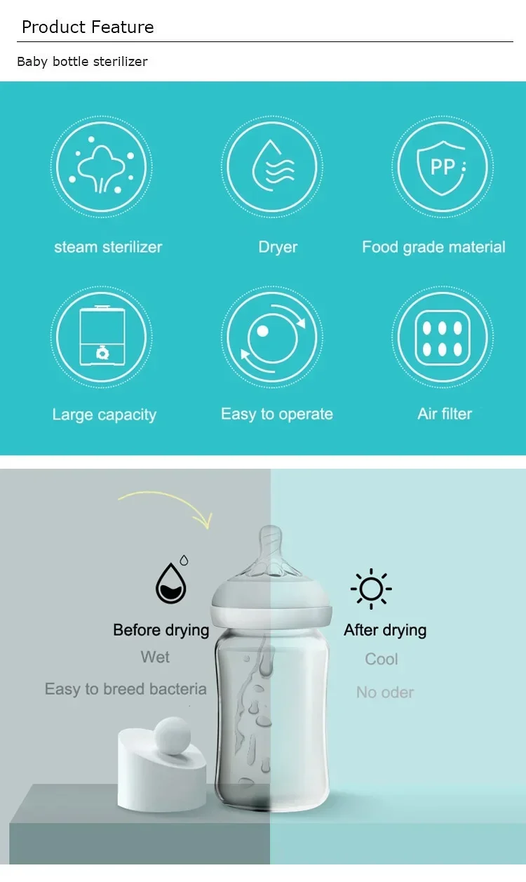 Large Capacity Designed Health Cabinet Box Up Open Lid Adult Feeding Intelligent Milk Bottle Steam Sterilizer Baby