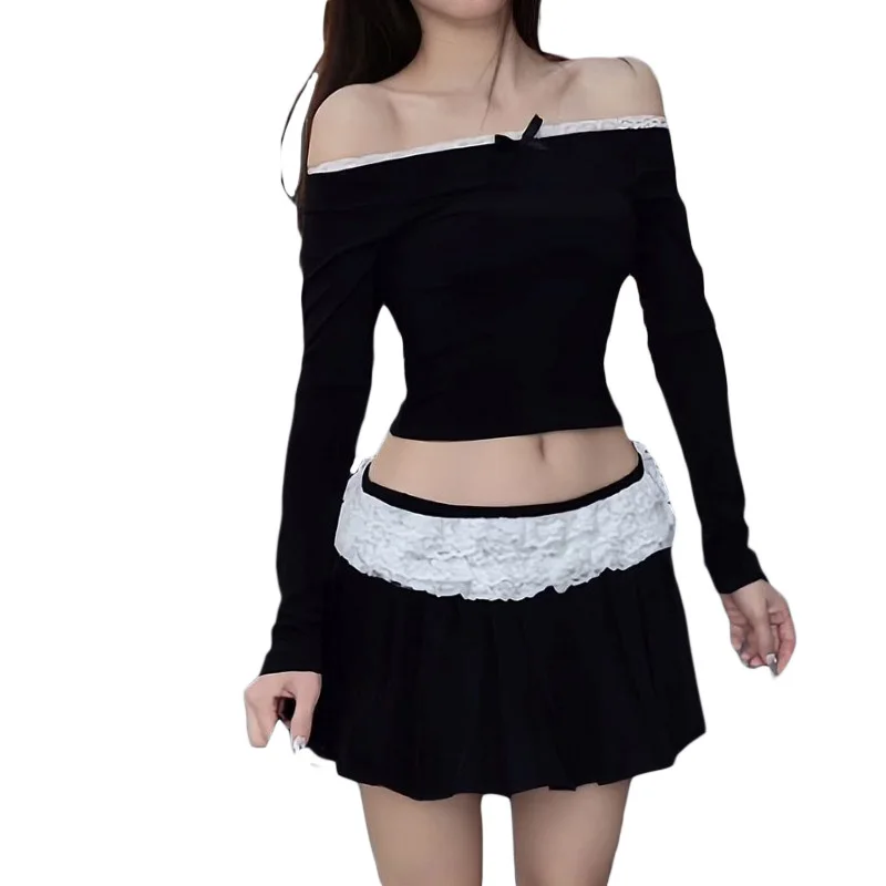 y2k Skirt Women Fairycore Clothes Lace Patchwork Low Waist Pleated Mini Skirts 2000s Evening Party Skirts Streetwear