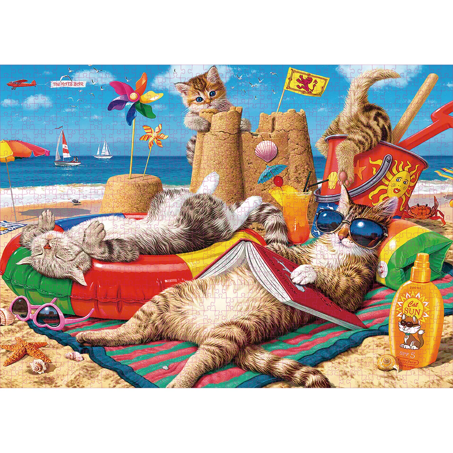 1000 Pieces BEACH CAT Jigsaw Puzzles for Adults Home Decor Games Family Fun Floor Puzzles Educational Toys for Kids 3