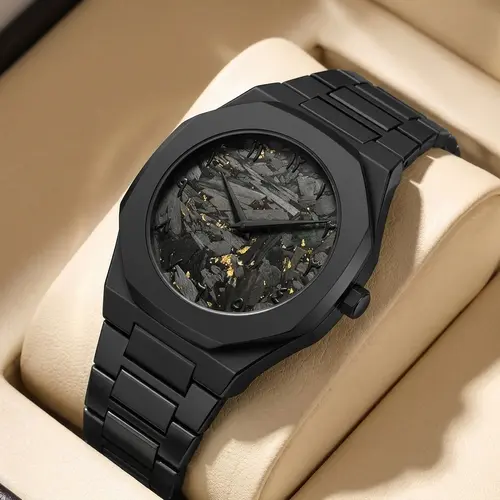 1pc All-Black Metal Chain Watch with Octagonal Bezel, Unique Markings, Simple and Stylish, Unisex, Trendy and Versatile - Image 8