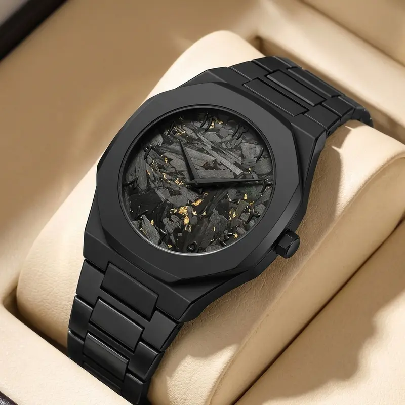 1pc All-Black Metal Chain Watch with Octagonal Bezel, Unique Markings, Simple and Stylish, Unisex, Trendy and Versatile - Image 8