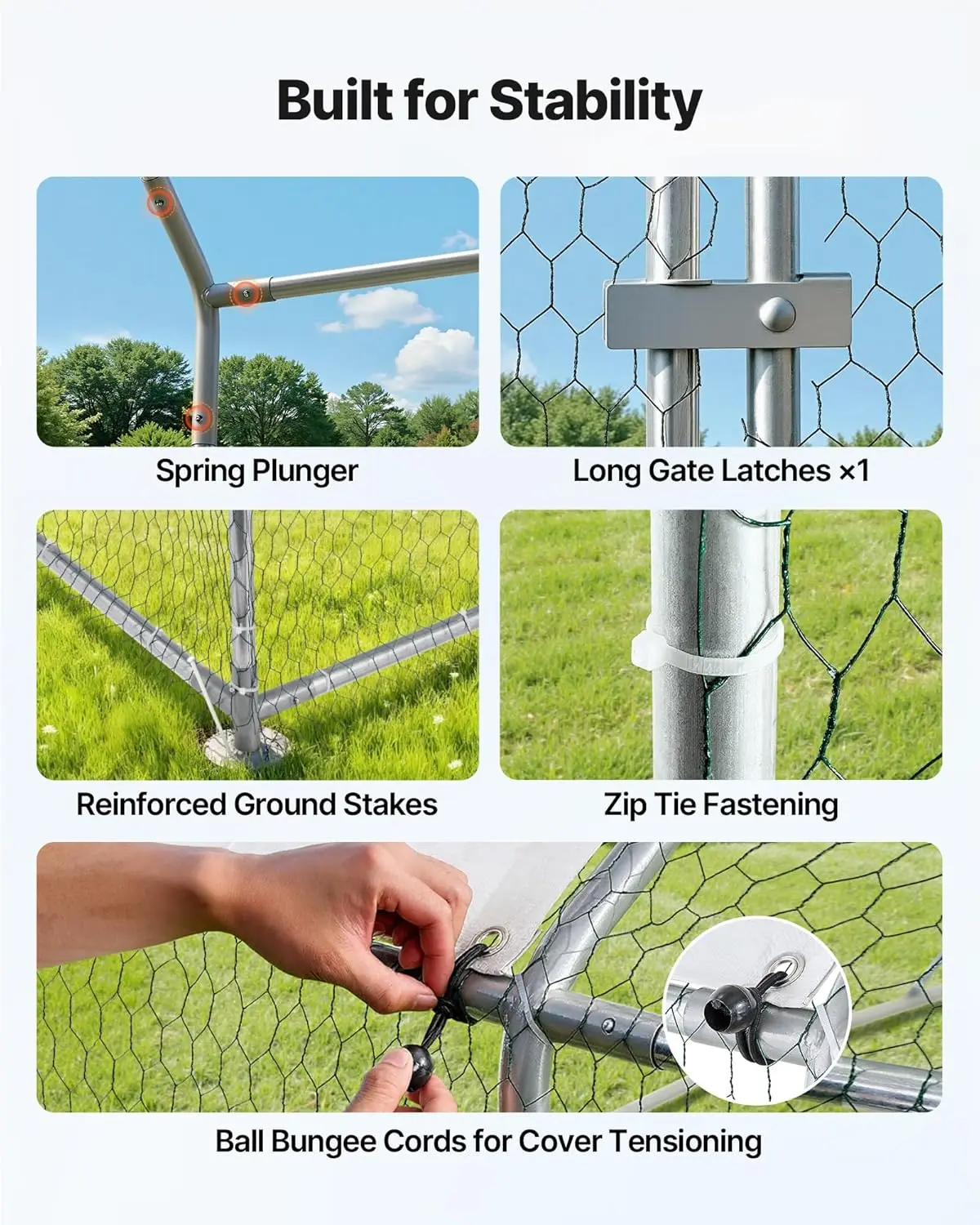 Large Metal Chicken Coop with Run, Walk in Chicken Run for Yard with Waterproof Cover, 6.5 x 9.8 x 6.5 ft, Spire Roof Large