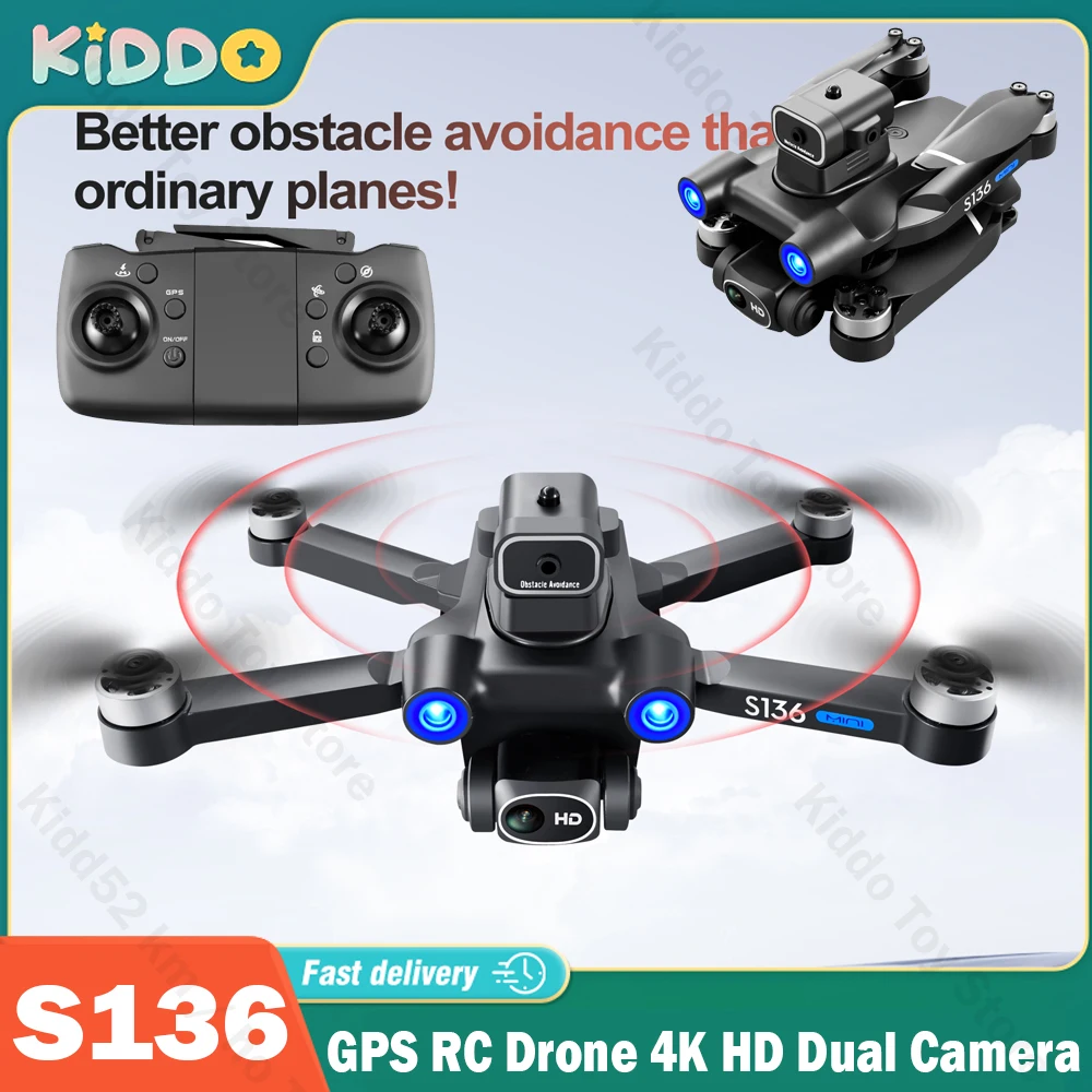 S136 GPS RC 드론, 4K HD 듀얼 카메라, 전문 5G 항공 사진, 장애물..