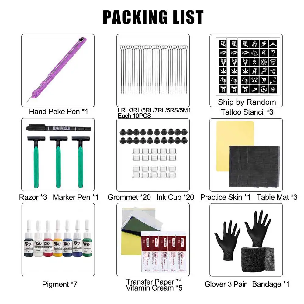 Hand Poke and Stick Tool Tattoo Kits Tattoo Hand Poke Pen Kit Including Tattoo Needles DIY Tattoo Accessories Tattoo Tools