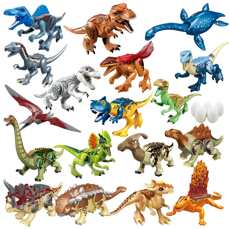 Jurassic Dinosaur Building Blocks - modele Velociraptor, Triceratops, Indominus i T‑Rex
