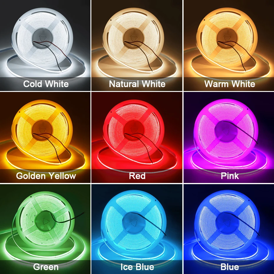 1M 5M 8M 10M 24V COB LED 스트립 라이트 따뜻한 백색 적색 녹색 ..