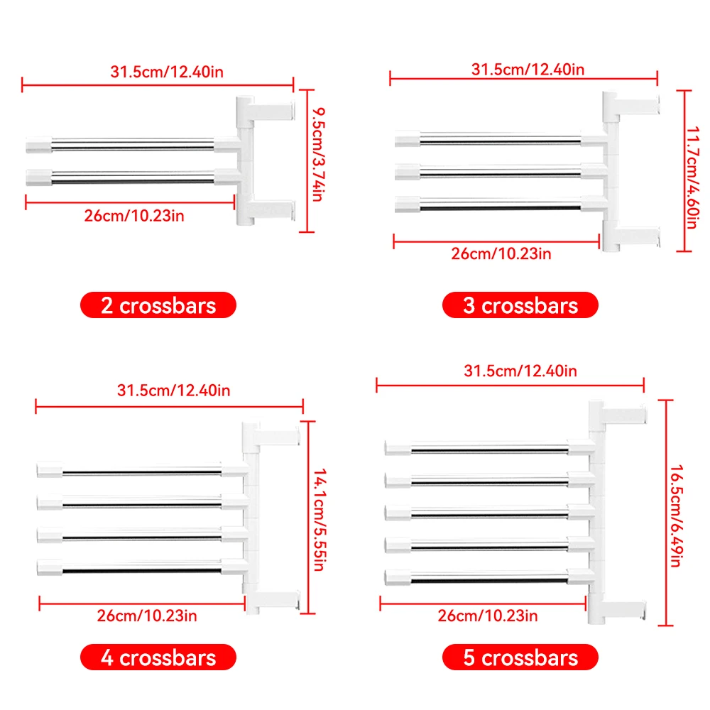 Bathroom Towel Rack Rotatable Towel Holder Space Aluminum 2/3/4/5-Bar Hanger Kitchen Shelf Paper Hanging Wall Mounted