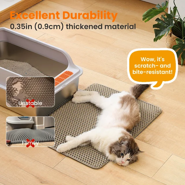 1Pc Large Size Cat Litter Mat-Advanced Honeycomb Double Layer Design,Urine Waterproof,Easy Cleaning,Scatter Control,Stay Clean 6