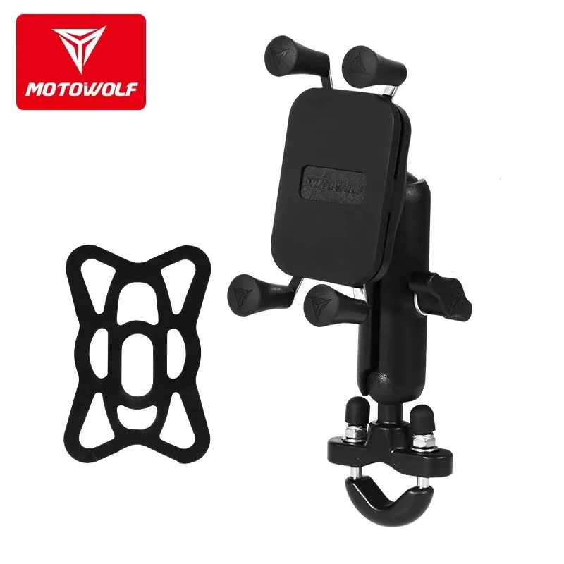 Motowolf Universal Motorcycle Shockproof Mobile Phone Bracket Electric Vehicle Mirror base USB Charging Aluminum alloy Bracket