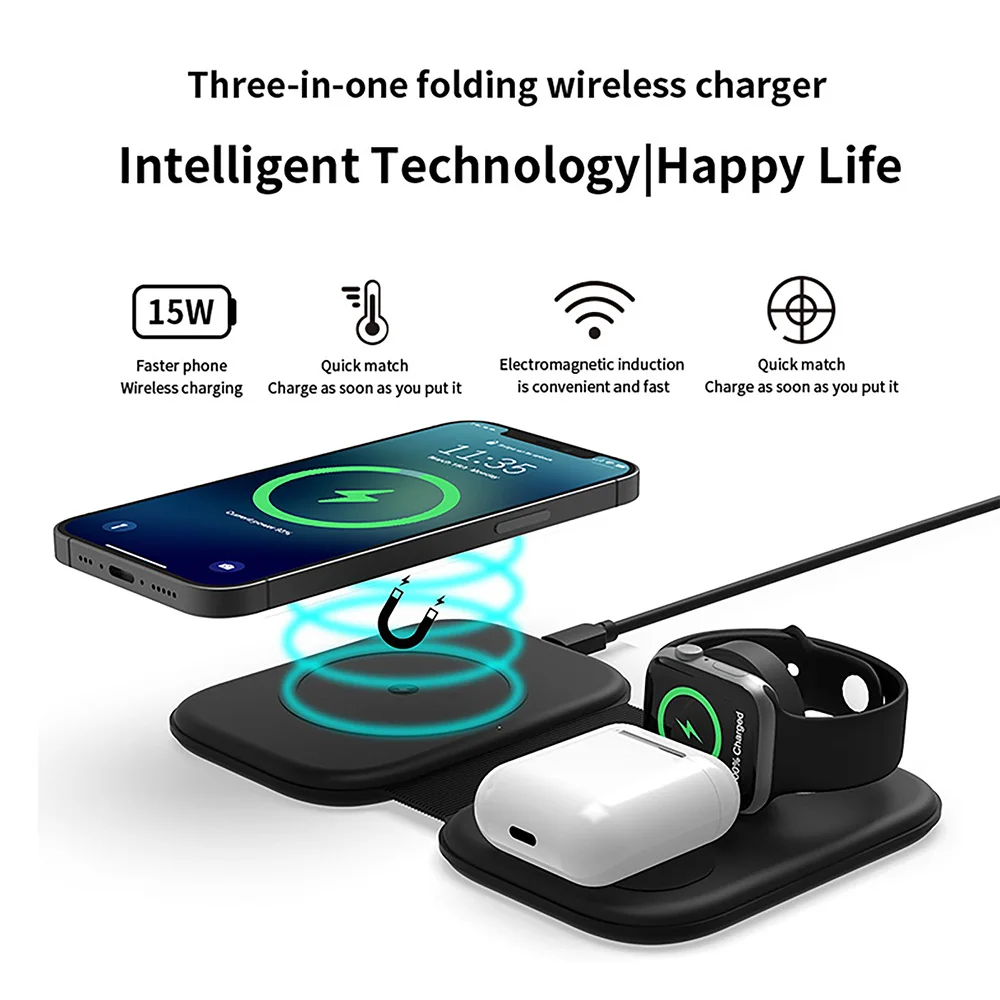 3 In 1 Wireless Charger Stand For IPhone 14 13 12 11 XR XS Apple Watch Fast Charging Dock Cable Station for Airpods Pro IWatch 8