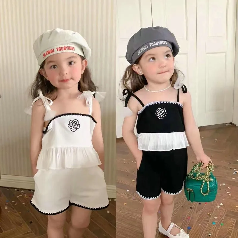 

LZH Clothing For Girls 2023 Summer New Flower Sling Sleeveless Top +Shorts 2Pcs Sets Children's Clothing 3-8 Years Kids Clothes