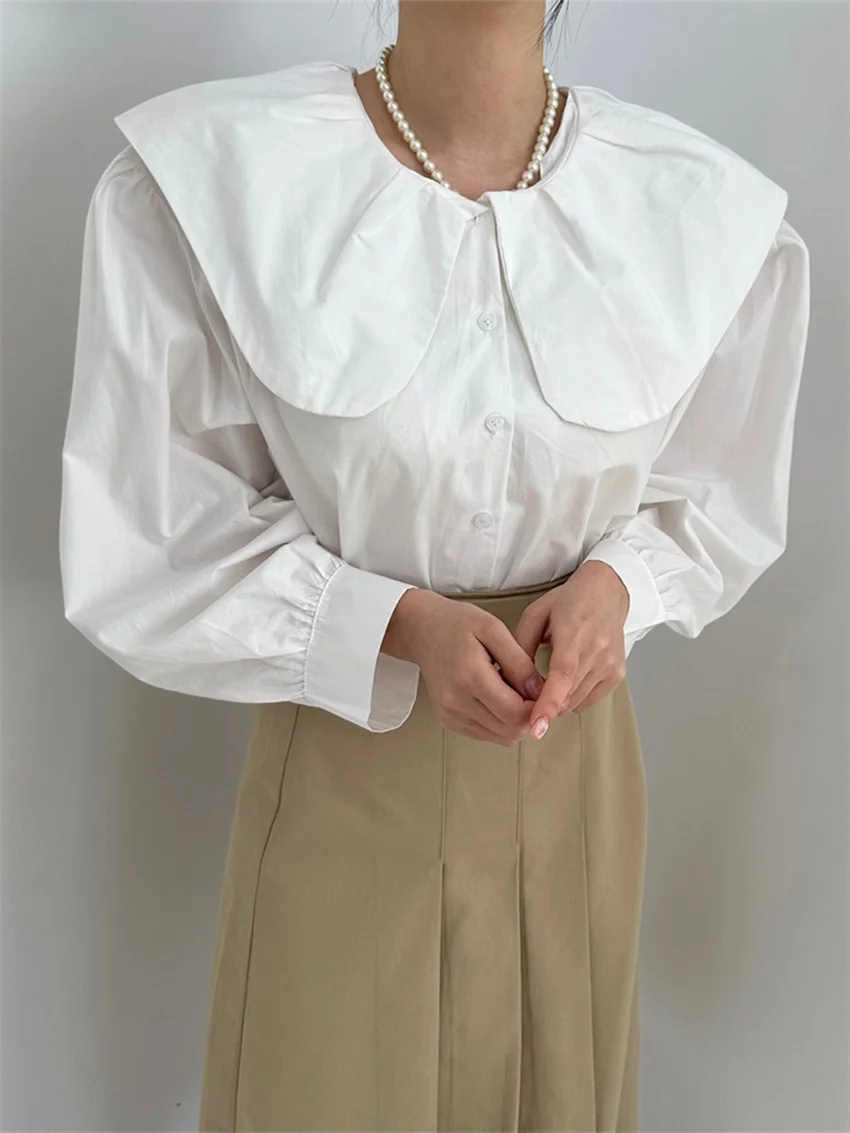 

Рубашка Alien Kitty Женская с воротником «Питер Пэн», элегантная белая сорочка на каждый день, модная однотонная Повседневная Милая одежда для работы, весна 2024